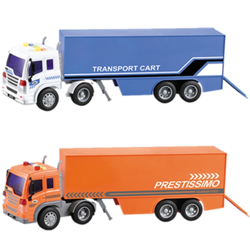 文艺儿童惯性工程车开拓者声光模型讲故事吊车赛车发光男孩玩具(1:16仿真惯性运输车车)两色随机发