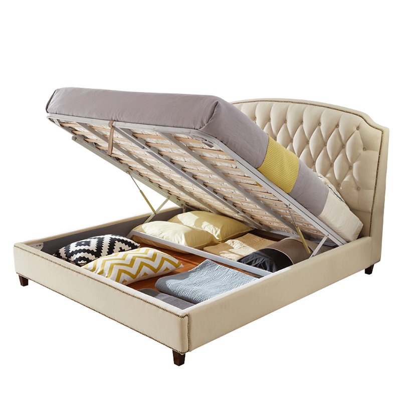 林氏木业现代布艺床软包双人床1.8米实木脚轻奢网红ins储物床R270