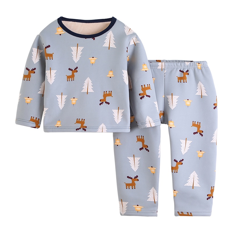 南极人婴儿秋冬加绒加厚保暖衣服宝宝内衣纯棉儿童幼儿秋衣套装男童睡衣