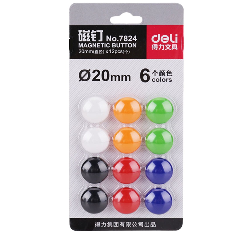 得力(deli)20mm混色白板黑板写字板用磁钉12支/卡7824 5卡/60个