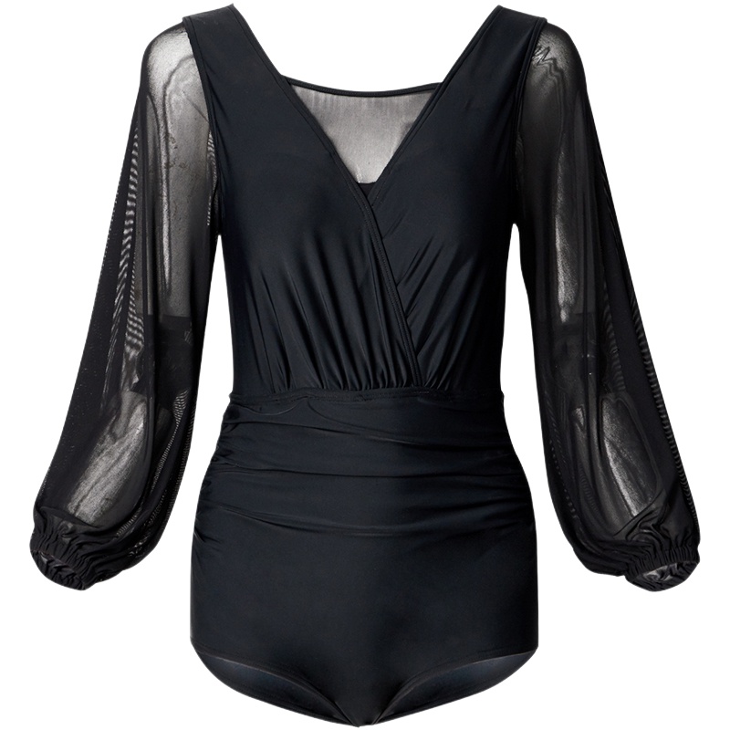 游泳衣女2019新款韩国ins风长袖防晒保守遮肚显瘦性感连体温泉服