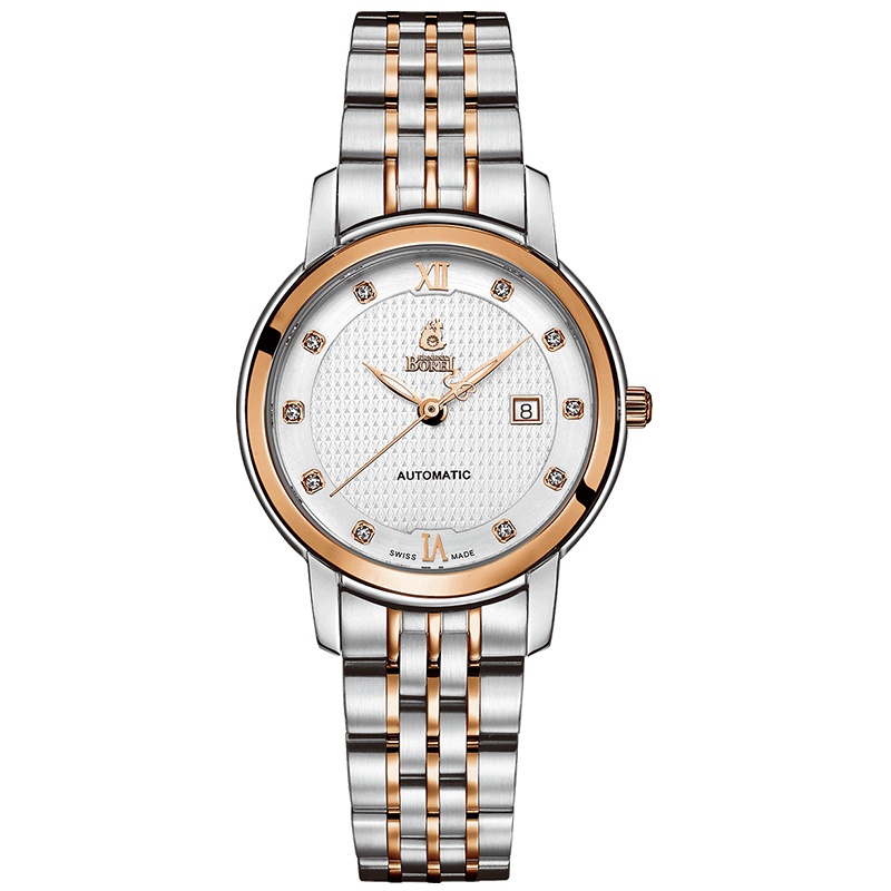 【专柜同款】瑞士依波路ERNEST BOREL 皇室系列尊贵优雅天然钻石玫瑰金钢带自动机械女士手表送礼