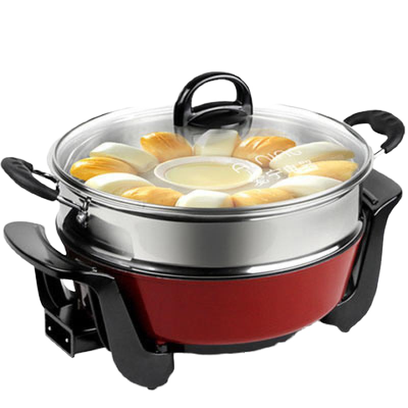 家用多功能电热锅时光旧巷电炒锅韩式电火锅煮面锅煎炸炖蒸煮饭炒菜一体锅 5L红色(3-6人)