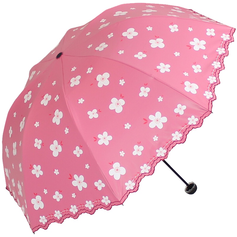 天堂伞凝脂绸黑胶修花边江南镜花公主三折晴雨伞太阳伞36049E朱红