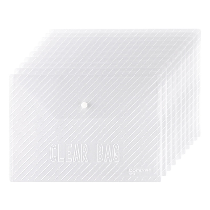 齐心 C318 巨划算经典条纹透明按扣袋 A4 20个/包
