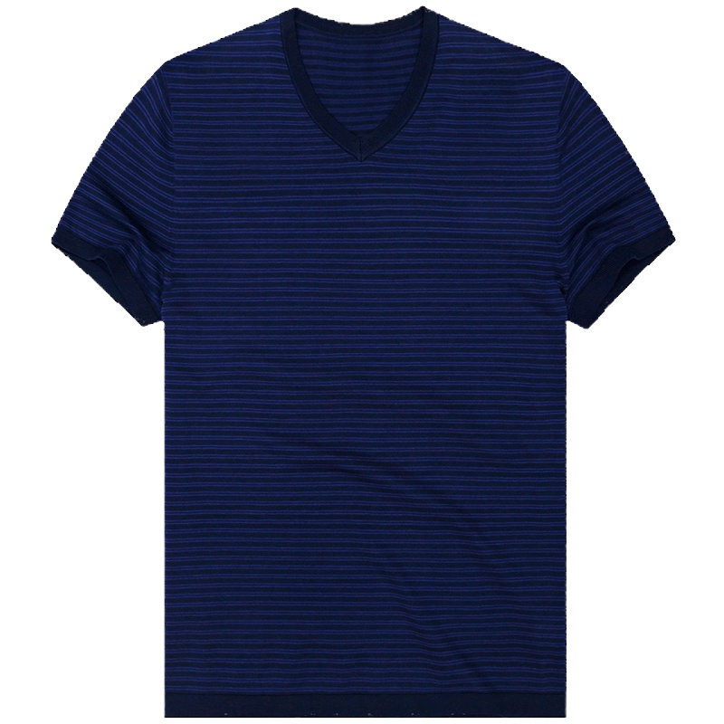 布先生新款纯棉短袖T恤 条纹针织V领体恤爸爸夏装 AT10568