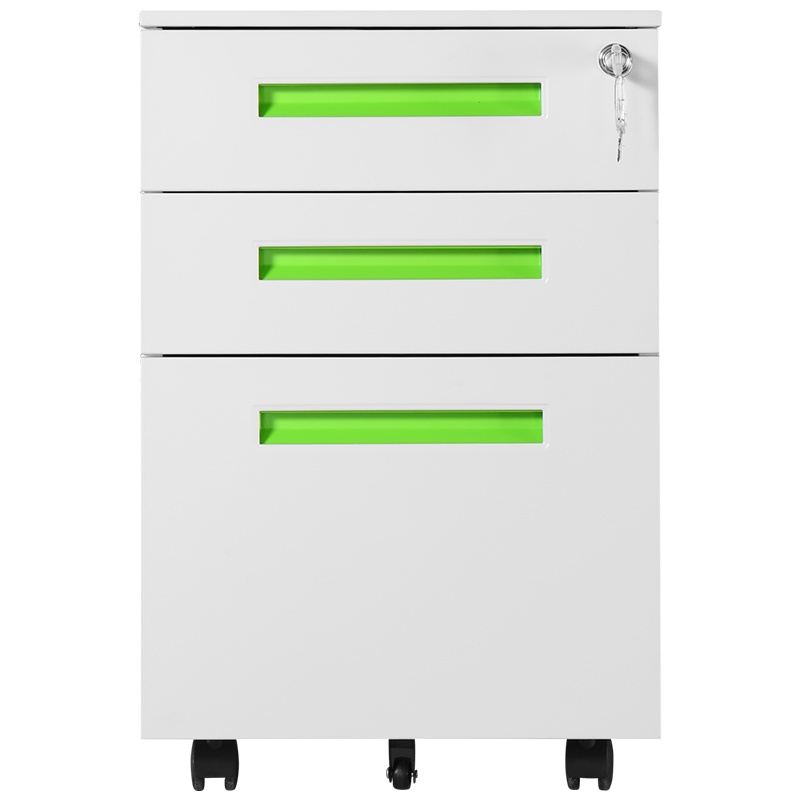 迪欧 DIOUS 资料柜 储物柜 钢制铁皮柜 文件柜 密码锁 三抽屉 灰色 绿色扣手 活动柜