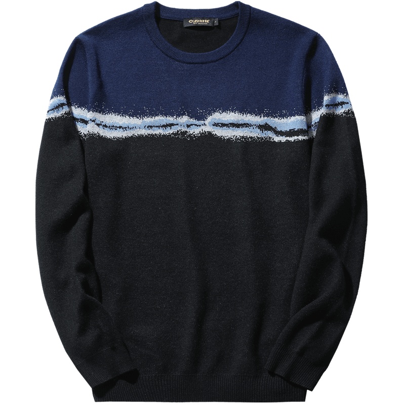 千纸鹤男士毛衣外套男2019秋冬新款休闲圆领套头撞色针织衫50076