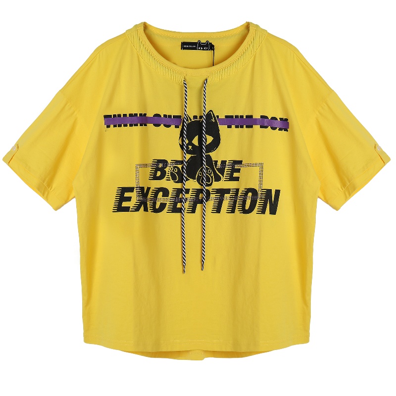 a02新款2020个性撞色字母印花抽绳短袖T恤女D1U2D0481KT