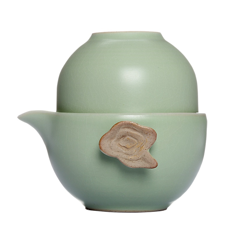 常生源 旅行功夫茶具 仿宋汝窑开片一壶二杯便携茶杯 祥云快客杯