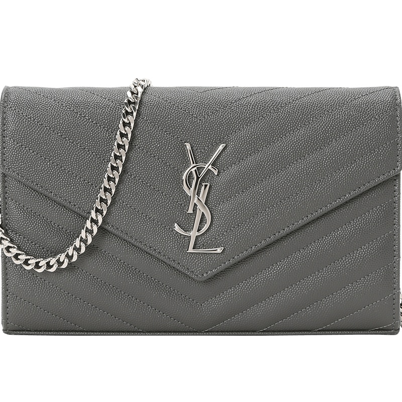 YSL 圣罗兰 MONOGRAM 单肩包 斜挎包 链条包 信封包 短款粒面压花真皮全拉链 链条包377828 银链