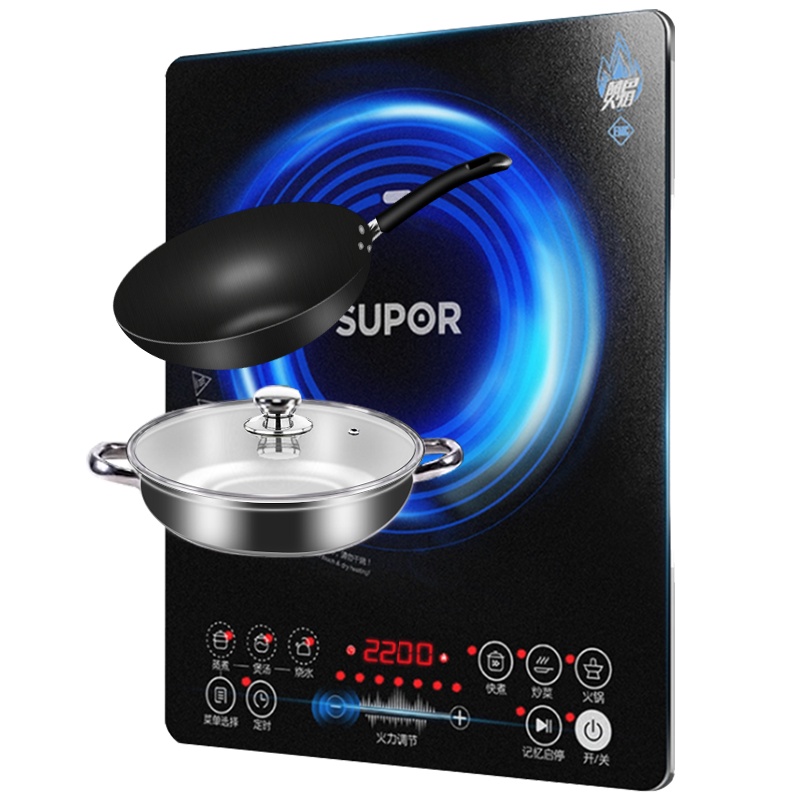 苏泊尔(SUPOR)电磁炉套装家用火锅炒菜多功能整版滑控 2200w大功率炒锅+汤锅电磁灶C21-SDHCB9E88