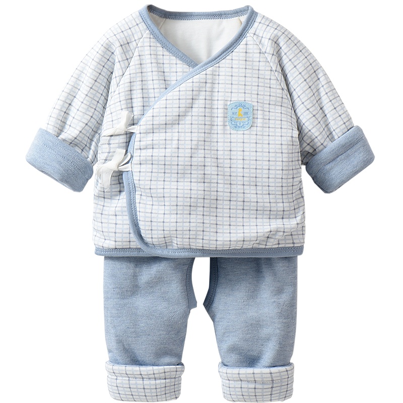 童泰新款新生儿和服开裆棉套装0-3个月宝宝系带棉衣棉裤两件套