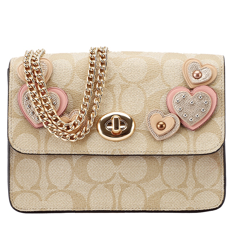 蔻驰coach女包奢侈品欧美时尚链条包横款小方包女士单肩斜挎包 女