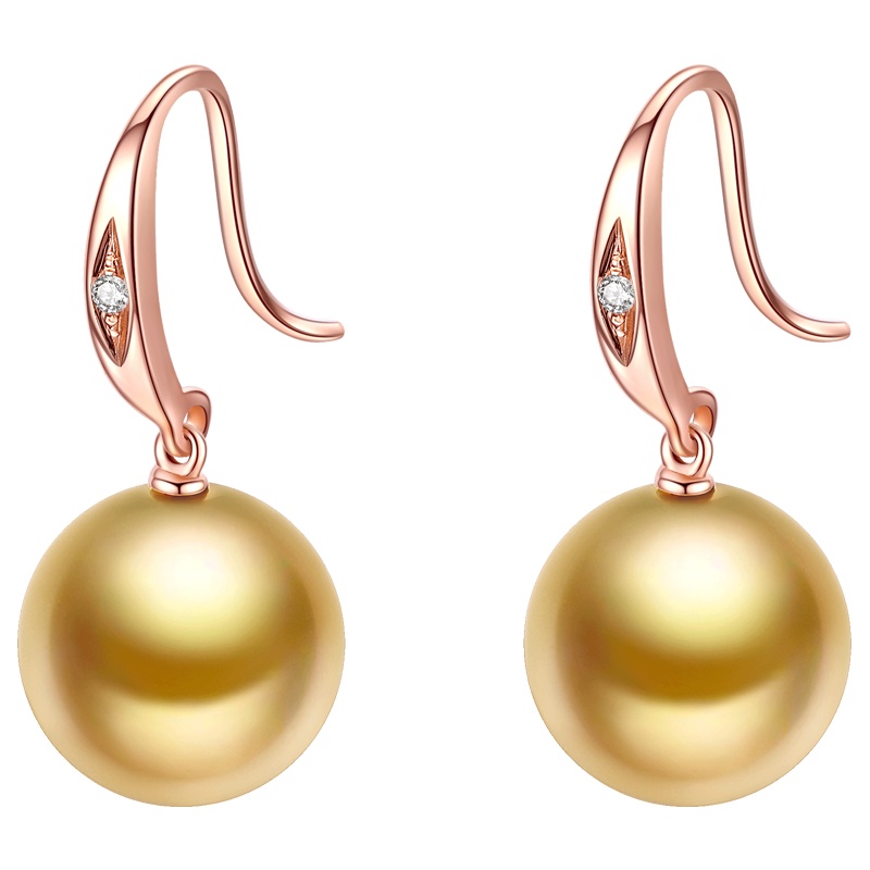 brir 佰色传情 10-11mm正圆南洋金珠耳环女18K金钻石轻奢时尚海水珍珠耳饰