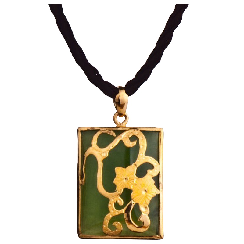 梦克拉 Mkela 金镶玉吊坠 足金和田玉吊坠 花韵 玉石吊坠 其他国内证书