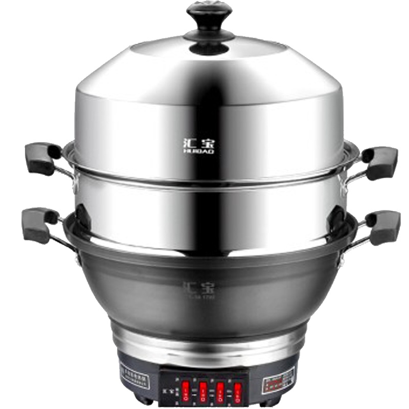 汇宝HB-T3-36多功能电热锅铸铁锅加厚锅体不粘锅家用铁锅炒菜蒸煮电炒锅蒙古包36CM