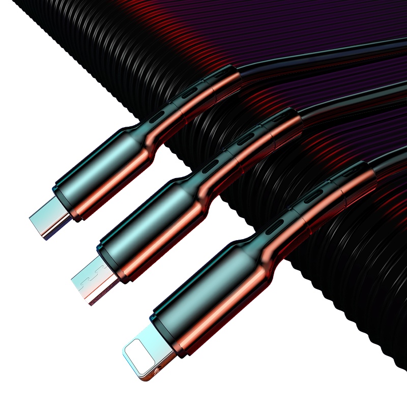 邻家-一拖三成型充电线-黑色1.5米 5A超级快充 智能控温 安全护机 三线快充 三合一手机数据线 多口通用 (1)