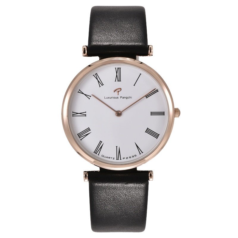 鹏志新款皮带女表 皮带表罗马刻度情侣对表 两针超薄静音男石英表P2536