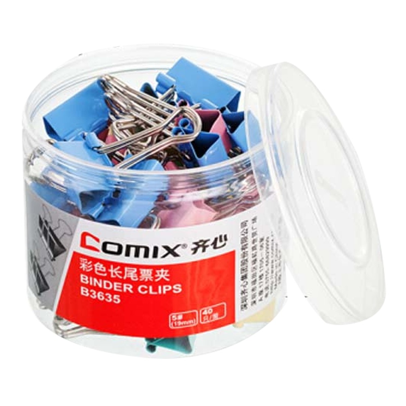 齐心 B3635长尾夹/燕尾夹/票夹 金属 5#19mm 40只/筒 办公用品 工具 拼单/凑单/团购彩色