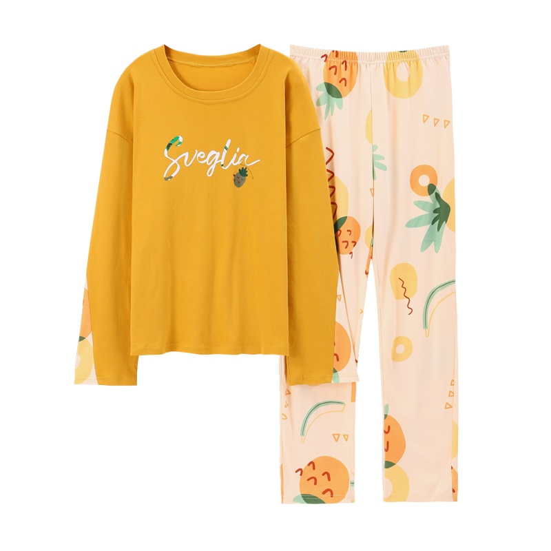 顶瓜瓜 女士睡衣套装2020新款成人纯棉印花长袖长裤家居服套装