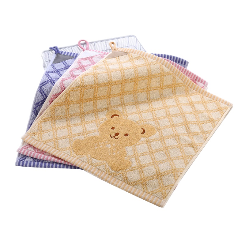 金号纯棉卡通小熊洗脸小方巾 带挂绳 易洗易干35*33cm