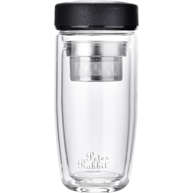 比得兔双层耐热玻璃杯商务男女士带滤网时尚便携圆肚杯带杯套