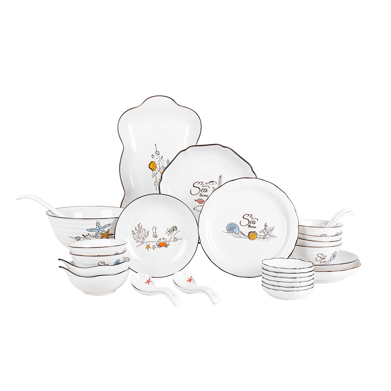 顺祥陶瓷家用碗新希望北欧碗碟套装碗盘餐具饭碗面碗汤碗28头