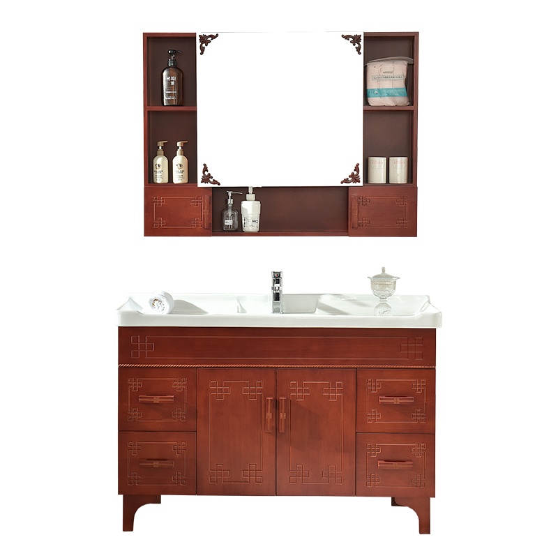 恒妙HengM实木落地浴室柜组合仿古橡木卫浴柜洗脸盆洗手池卫生间柜面盆简约现代台盆柜新中式洗漱柜靠墙式镜柜