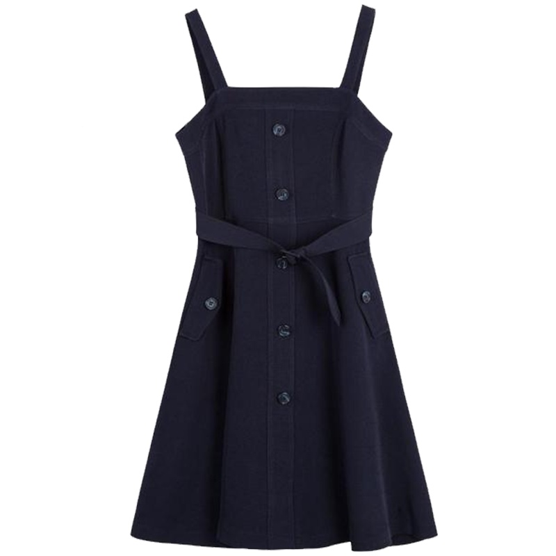 【热卖】拉夏贝尔2019春季韩版小清新学院风高腰修身中裙子吊带连衣裙女10015638