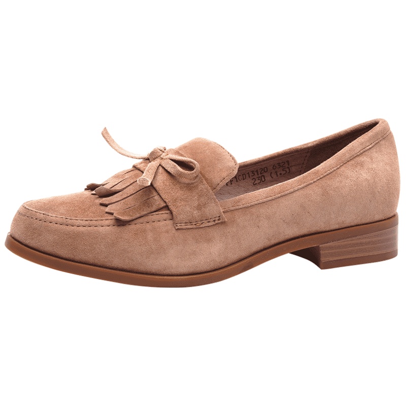 森林公主女鞋春季新款真皮百搭英伦风单鞋蝴蝶结流苏小皮鞋女