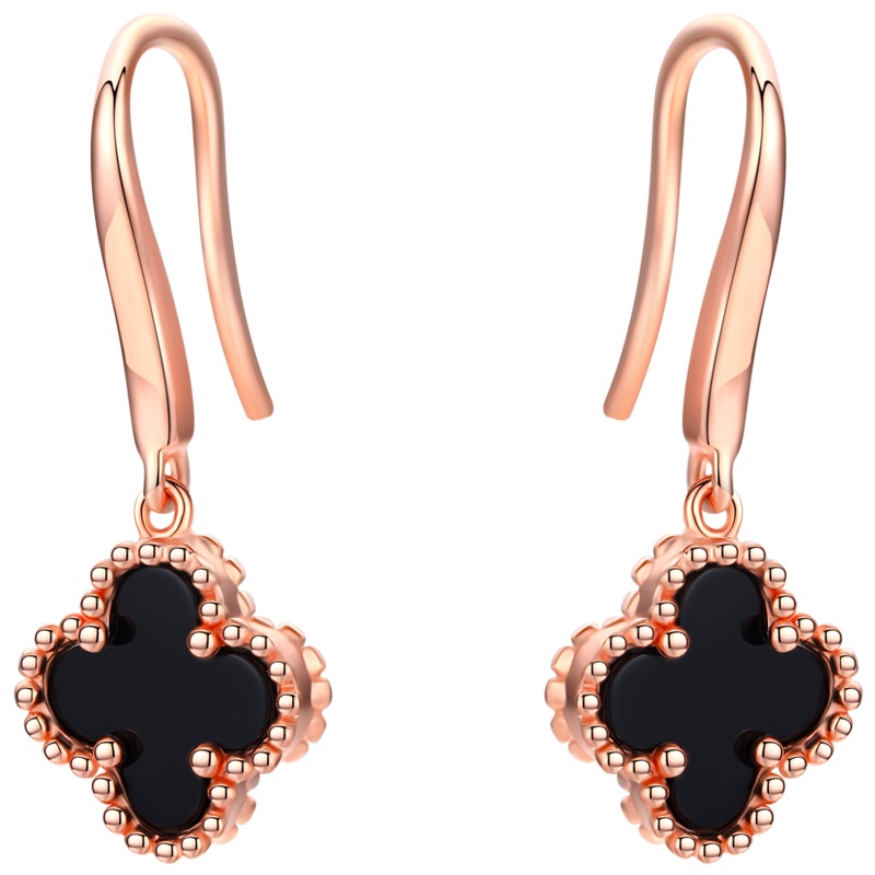 佰色传情网红四叶草耳环925银黑玛瑙气质2019新款潮长款纯银耳钉女精致小巧百搭耳饰