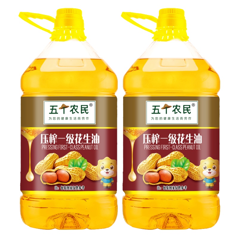 [预售到2022年1月10日发货]五个农民[苏宁自有品牌]一级压榨花生油5Lx2桶食用油物理压榨家用炒菜油特香