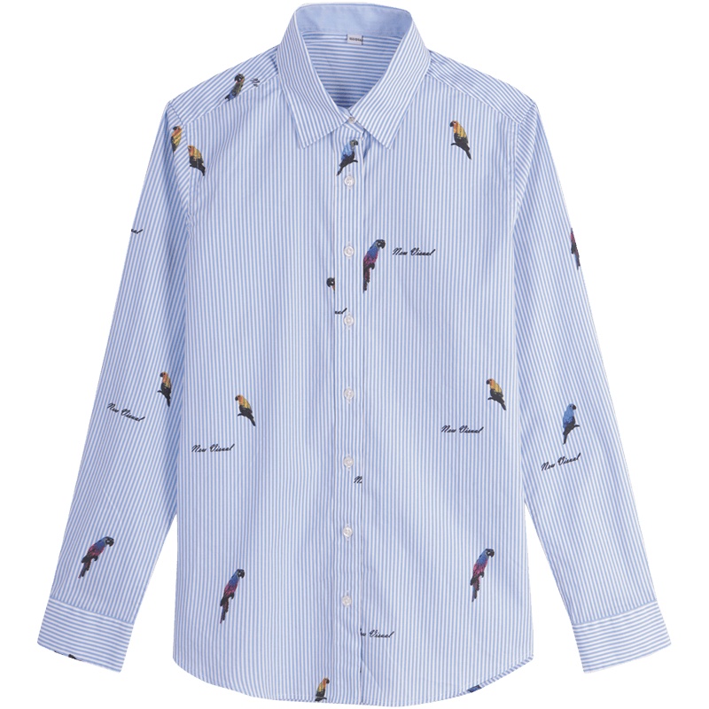 恒源祥竖条纹印花衬衫女新款设计感小众衬衣长袖百搭上衣