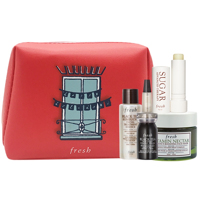馥蕾诗(FRESH)护肤套装（护唇膏2.2g+盈透精华液20ml+致修护精华露7ml+维他果萃面膜30ml+化妆包）