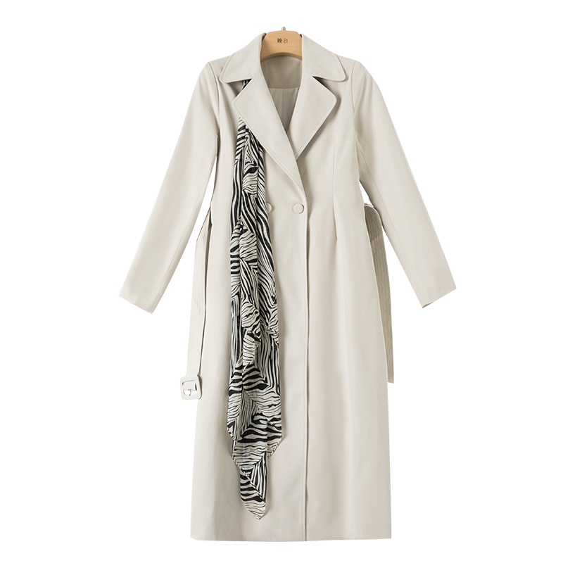 晚白2020冬季新品通勤职业翻领长袖收腰系带修身大衣长风衣外套女