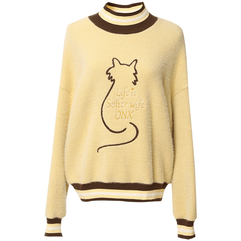 OUNIXUE欧昵雪 | 秋冬季宽松加厚保暖长袖上衣半高领套头字母绣花女士毛绒卫衣