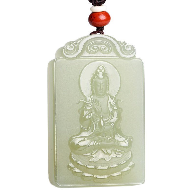 印象眸 和田玉观音吊坠 男款菩萨方牌玉石吊坠挂件 附送证书