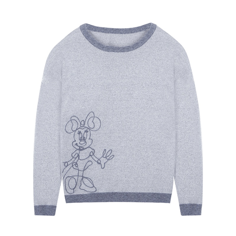 鄂尔多斯ERDOS 秋冬迪士尼合作款圆领装饰羊绒衫女士针织衫/毛衣