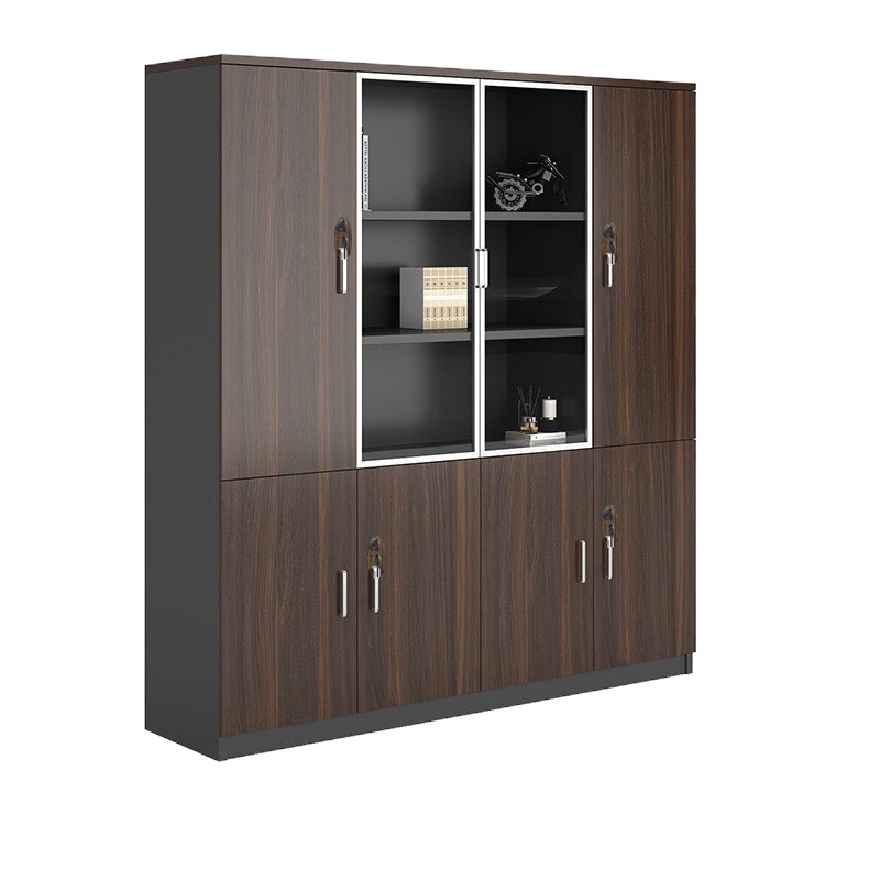 易企采 四门书柜 文件柜资料柜木质档案柜办公室书柜组合背景储物柜