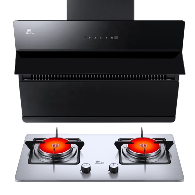 红日(RedSun)家用烟灶套装侧吸式大吸力油烟机不锈钢燃气灶节能灶定时防遗忘JED13H+EM208G 液化气
