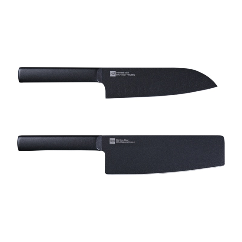 火候酷黑不粘钢刀两件套 5铬钢切菜刀切肉刀切片刀水果刀全套厨房刀具套装不粘涂层小米有品热卖款