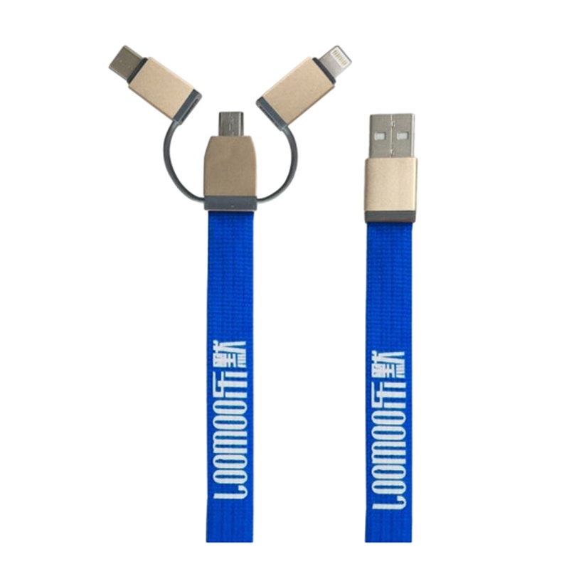 乐默 LCB-116 钩织绳数据线一拖三适用苹果/安卓接口/ Type-C接口 蓝色 （单位：件）