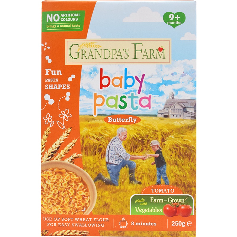 爷爷的农场 欧洲进口宝宝面条辅食面条无盐粒粒面 婴幼儿番茄蝴蝶形意面 250g/盒