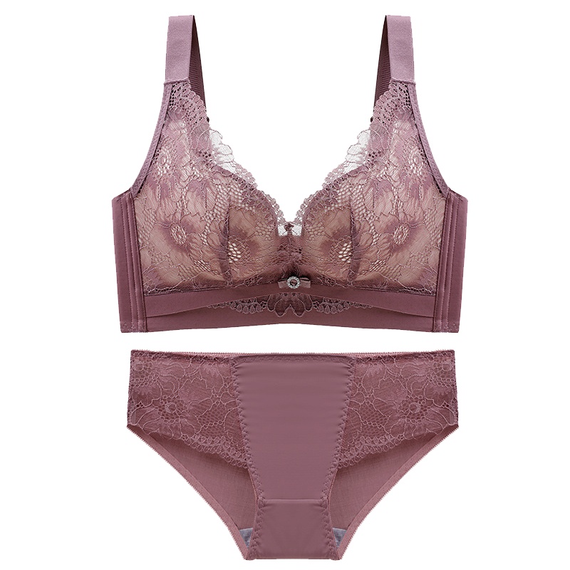 MNMU法国蕾丝边U型美背文胸女士性感聚拢文胸套装宽带四排扣侧收收副乳胸罩上托本命年大红无钢圈无痕内衣