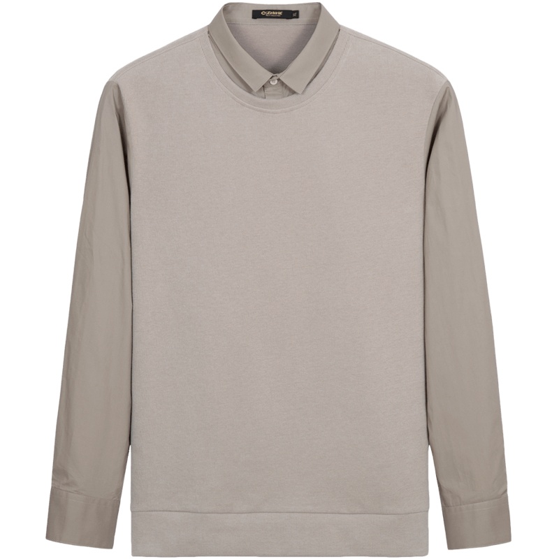 千纸鹤男装休闲上衣2020春季新款套头双层领拼接套头卫衣男15414