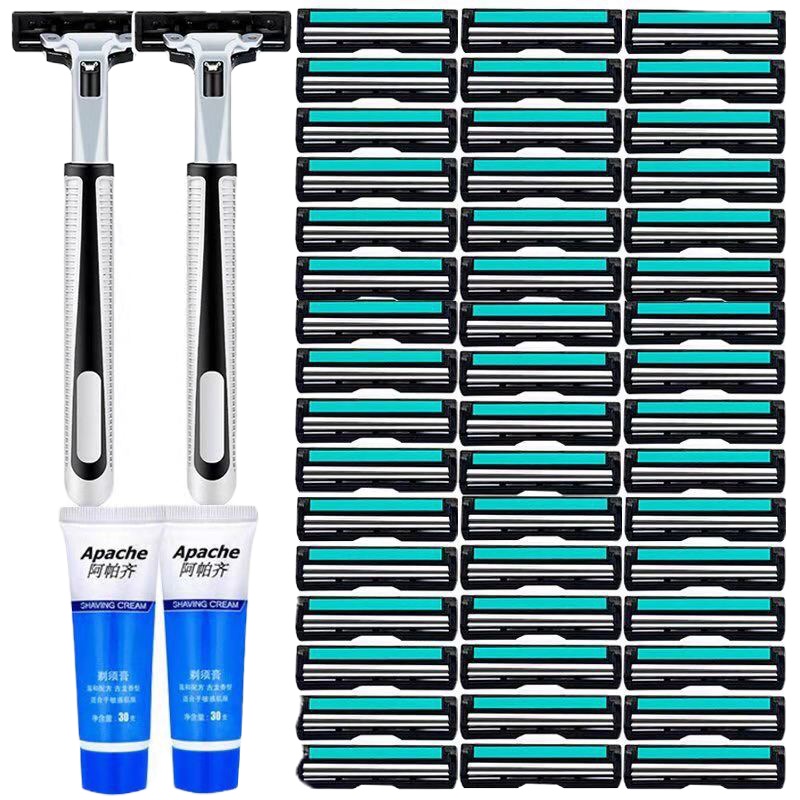 1刀架+6个刀片 刮胡刀刀片双层手动剃须刀男女二层刀片剃胡刀手动刮毛刀头