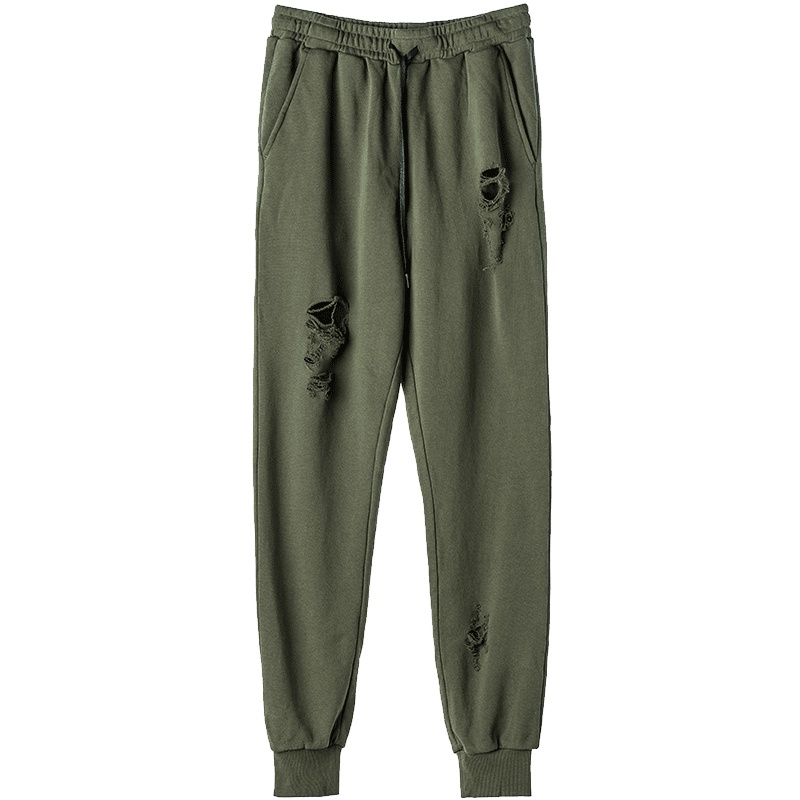 sdeer圣迪奥女装欧美个性破洞对称挖袋松紧系腰哈伦裤S17380854