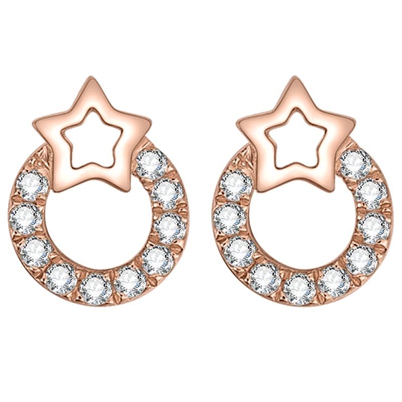 金一国囍18K金新款玫瑰金立方氧化锆心有所属女士K金耳钉送女友 (定价)CEF010