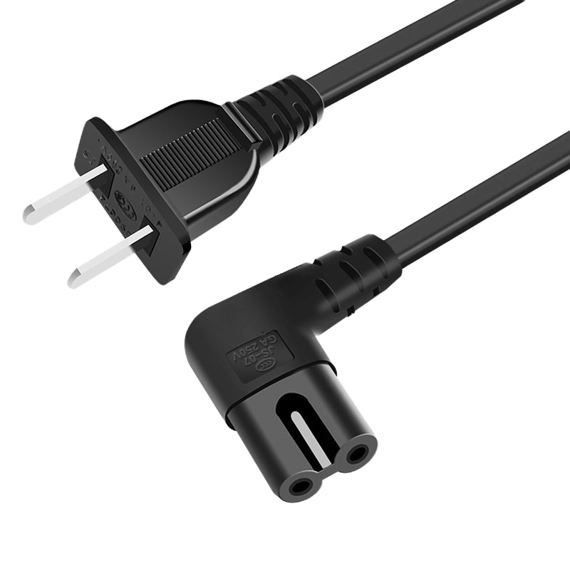 电视机音响加长电源线连接线 两孔8八字 单只装 3米装 黑色双弯头